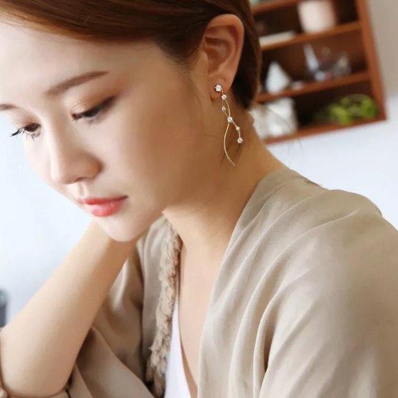 14k Gold Diamonds Swirl Drop Earrings Sterling Silver - Picture 6 of 10